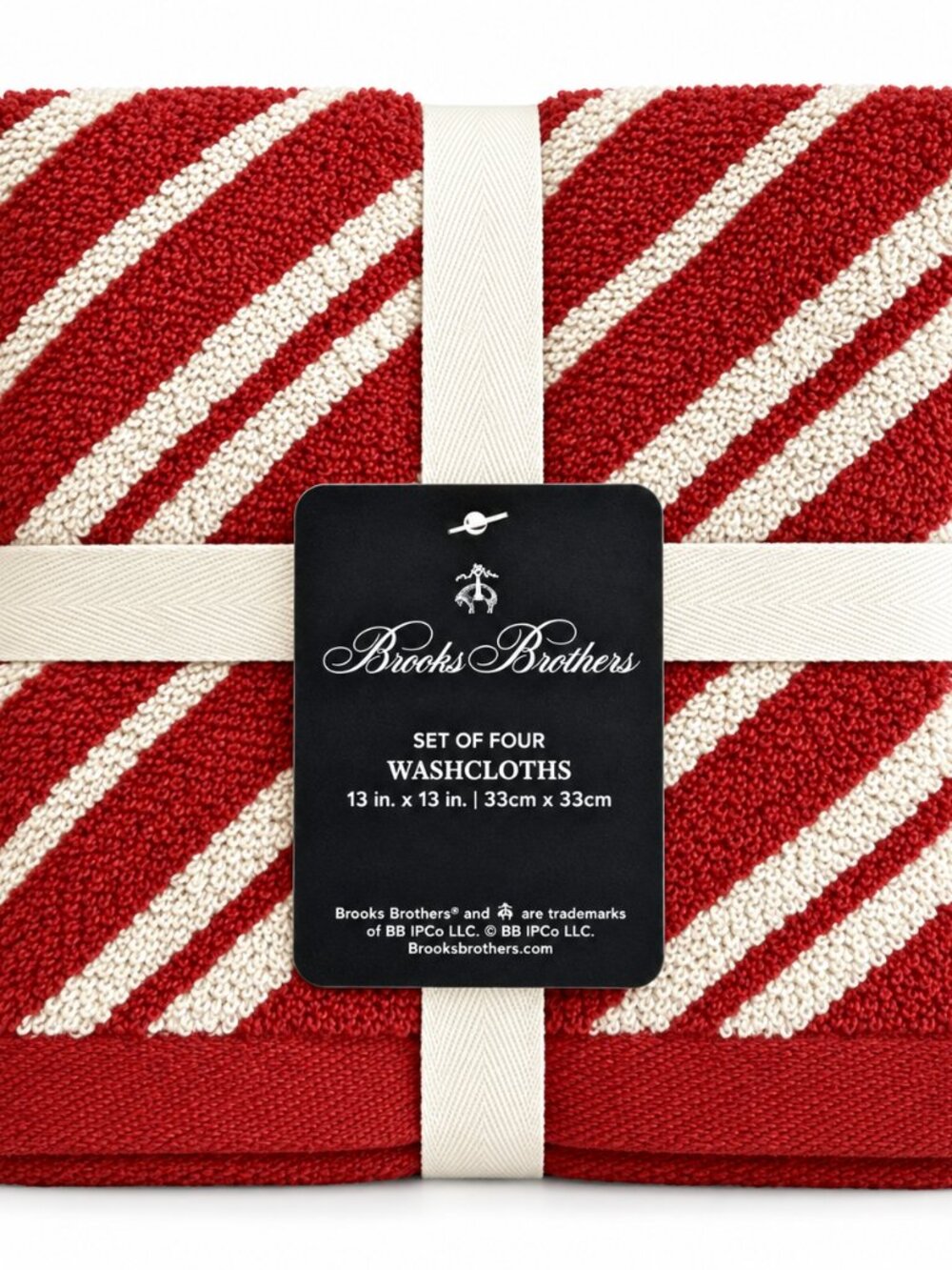 Brooks Brothers Christmas Washcloths Facecloths Set of 4 Red White 13x13"